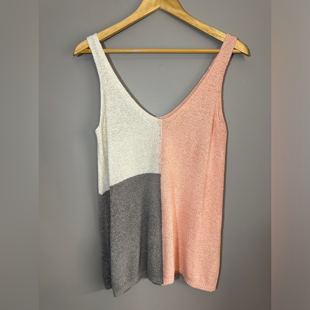 Casual Pink Colorblock Knit Sweater Minimalist Tank Top